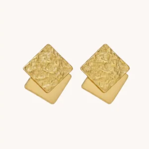 Textured Double Square Gold Earrings