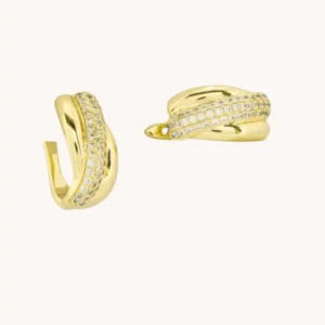 Gold Pave Crossover Hoop Earrings