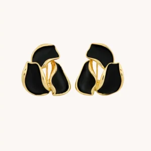 Abstract Black & Gold Petal Earrings
