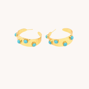 Turquoise Charm Gold Hoops