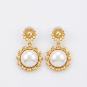 Gold Floral Pearl Earrings